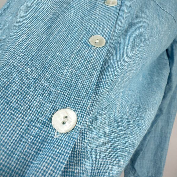 Tulip Blue Micro Stripe Shirt Cotton Long Sleeve Button Up Blouse - Picture 6 of 10